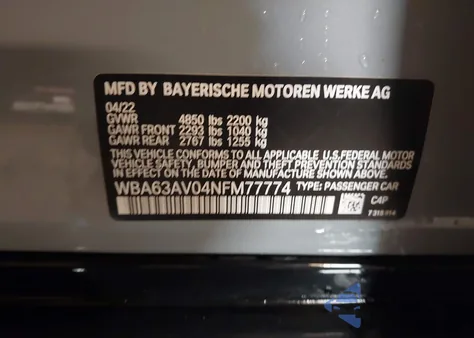 2022 BMW 430I Gran Coupe from USA, damaged, VIN WBA63AV04NFM77774